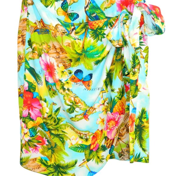 Tropical Holiday Party Caribbean Floral Dress Light Faux Wrap Skirt Size S/M - Picture 6 of 16